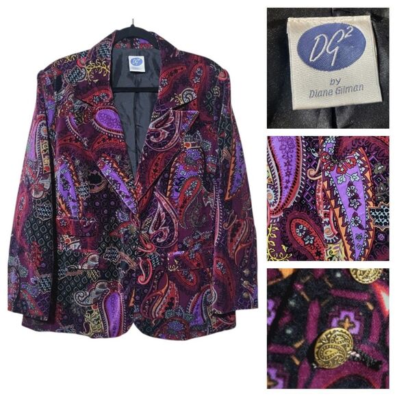 Dg2 Diane Gilman Multi Velvet Jacket Artsy Hippie Paisley Boho No Sz Tag 2X? - Picture 1 of 16